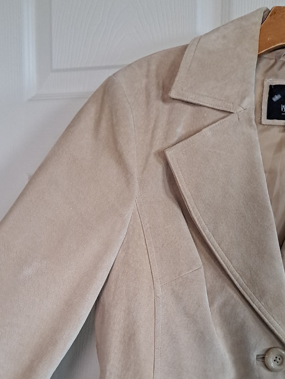Mossimo Genuine Suede Leather Y2K Classic Soft Beige Tailored Blazer Jacket - Picture 4 of 13
